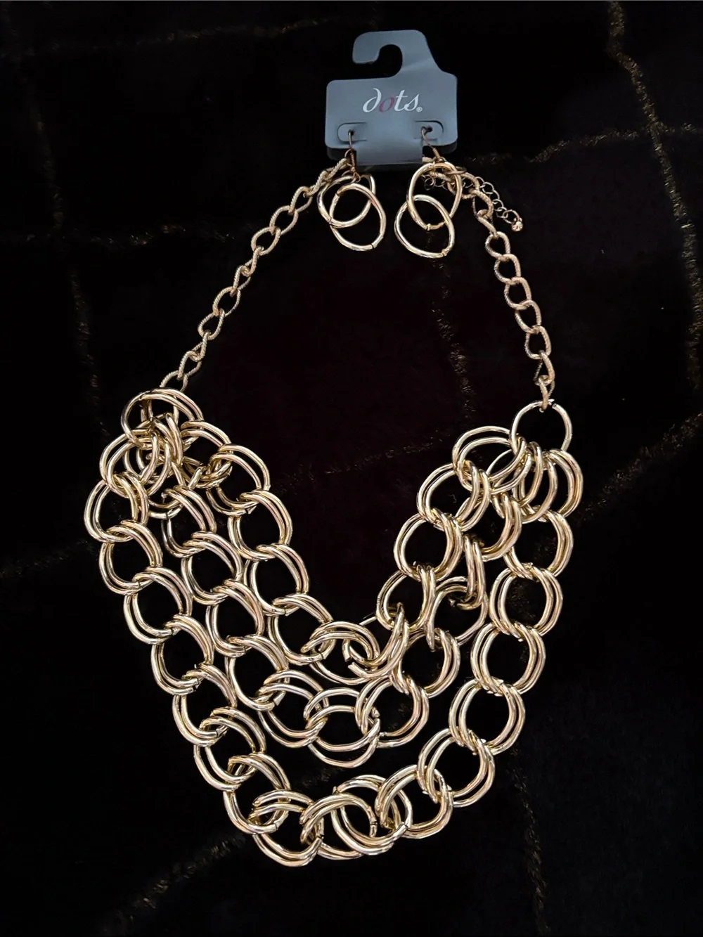 Dots Gold Multi-Row Linked Circle Necklace with Matching Earrings